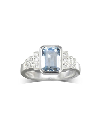 Aquamarine Diamond Art Deco Inspired Engagement Ring Ring Pruden and Smith   