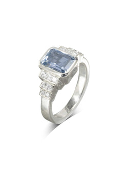 Aquamarine Diamond Art Deco Inspired Engagement Ring Ring Pruden and Smith   