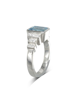 Aquamarine Diamond Art Deco Inspired Engagement Ring Ring Pruden and Smith   