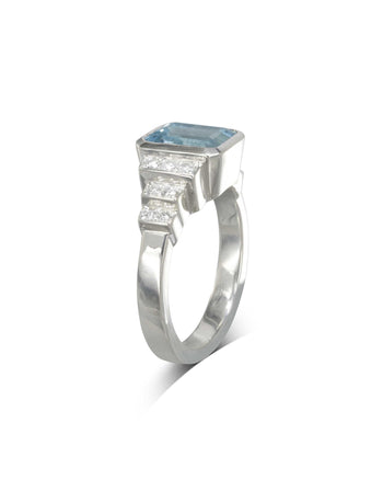 Aquamarine Diamond Art Deco Inspired Engagement Ring Ring Pruden and Smith   