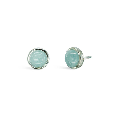 Aquamarine Cabochon Earstuds in Silver Earrings Pruden and Smith   