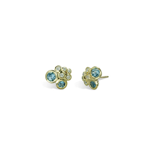 Water Bubbles Aquamarine Diamond Cluster Earrings Earrings Pruden and Smith   