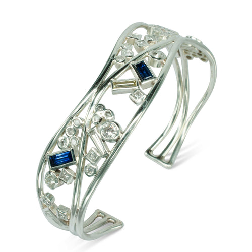 Bespoke Sapphire and Diamond Baguette Cuff Bangle Bangle Pruden and Smith   