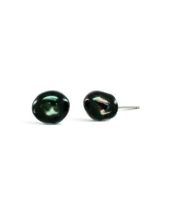 Black Baroque Pearl Gold Stud Earrings Earrings Pruden and Smith   