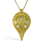 Filigree Pear Shaped Diamond Yellow Gold Pendant Pendant Pruden and Smith   