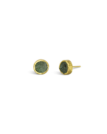 Rough Emerald Round Stud Earrings Earrings Pruden and Smith   