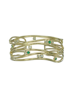 Six Strand Solid 9ct Gold Precious Gemstone Cuff Bangle (Shallow) Bangle Pruden and Smith   