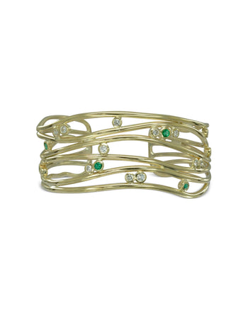 Six Strand Solid 9ct Gold Precious Gemstone Cuff Bangle (Shallow) Bangle Pruden and Smith   