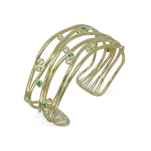 Six Strand Solid 9ct Gold Precious Gemstone Cuff Bangle (Shallow) Bangle Pruden and Smith   