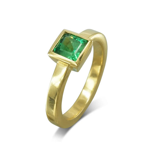 Princess Cut Emerald Yellow Gold Engagement Ring Ring Pruden and Smith   