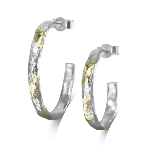 Hammered Silver and Gold Hoop Earrings - Narrow Earrings Pruden and Smith   