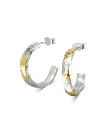 Hammered Silver and Gold Hoop Earrings - Wide Earrings Pruden and Smith 20mm 4mm wide  