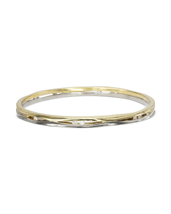 Side Hammered Diamond Two Colour Solid Gold Bangle Bangle Pruden and Smith   