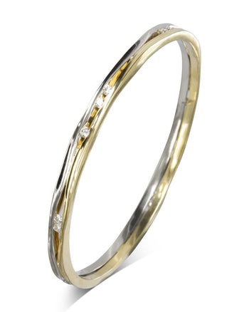 Side Hammered Diamond Two Colour Solid Gold Bangle Bangle Pruden and Smith   