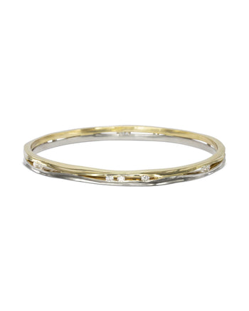 Side Hammered Diamond Two Colour Solid Gold Bangle Bangle Pruden and Smith   