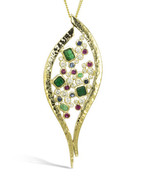 Bespoke Ruby, Emerald, Sapphire, Diamond Forged Pendant Pendant Pruden and Smith   