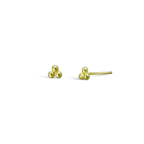Dainty Nugget Three Bead Yellow Gold Stud Earrings Earrings Pruden and Smith   