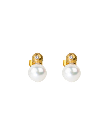 Diamond and Akoya Pearl Stud Earrings Earrings Pruden and Smith   