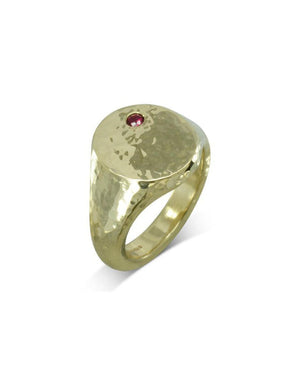 Hammered Yellow Gold Birthstone Signet Ring Ring Pruden and Smith   