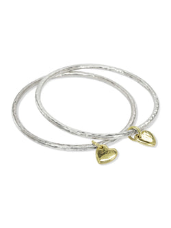 Hammered Silver Bangle with Solid Gold Heart Bangle Pruden and Smith   