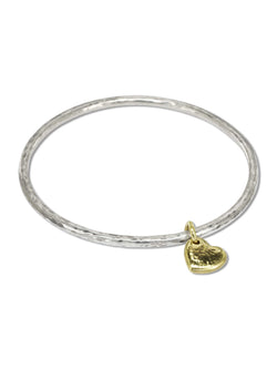 Hammered Silver Bangle with Solid Gold Heart Bangle Pruden and Smith   