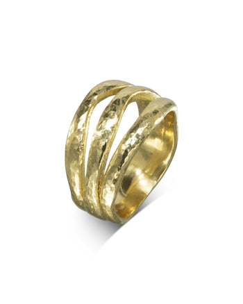 Three Strand Hammered Yellow Gold Ring Ring Pruden and Smith   