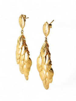 Multi Leaf Long Vermeil Gold Dangly Earrings