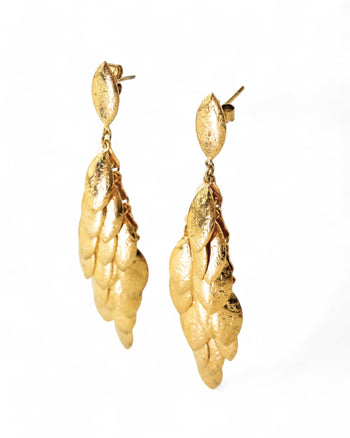 Multi Leaf Long Vermeil Gold Dangly Earrings