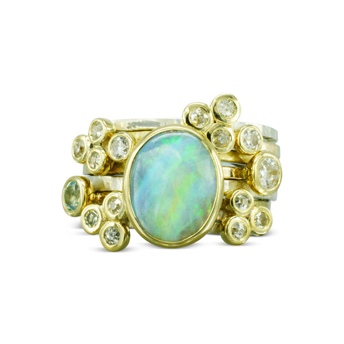 Opal and Diamond Gold Stacking Ring Set Ring Pruden and Smith   