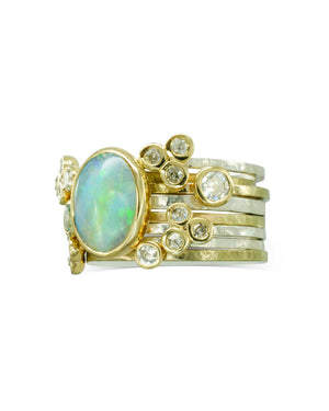 Opal and Diamond Gold Stacking Ring Set Ring Pruden and Smith   