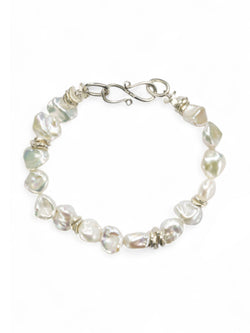 Keshi Pearl Silver Bracelet (White) Bracelet Pruden and Smith