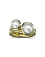 Pearl Gold Stacking Ring Set Ring Pruden and Smith 9ct Yellow Gold One White 10mm freshwater One White 7.5mm Akoya 