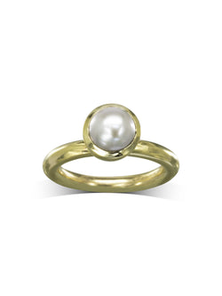 Round Pearl Gold Ring Ring Pruden and Smith 9ct Yellow Gold Pearl (White Akoya) 