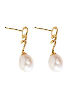 Ribbon Pearl and Diamond Drop Earrings Earrings Pruden and Smith   