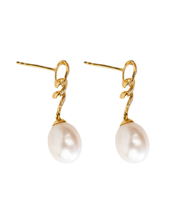 Ribbon Pearl and Diamond Drop Earrings Earrings Pruden and Smith   