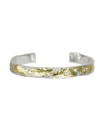 Hammered Silver and Yellow Gold Diamond Cuff Bangle Bangle Pruden and Smith   