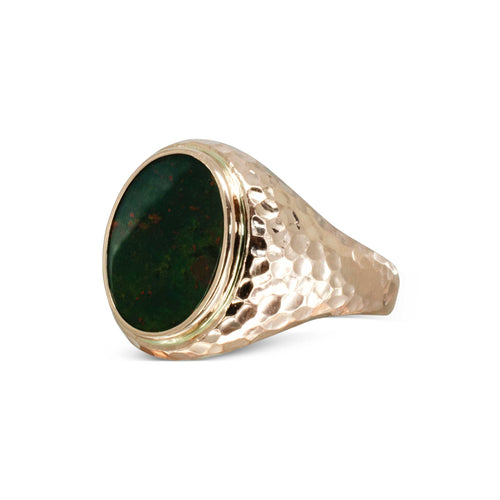 Hammered Rose Gold Bloodstone Signet Ring Ring Pruden and Smith   