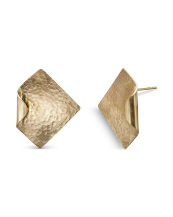 Matte Hammered Square 9ct Gold Stud Earrings Earrings Pruden and Smith   