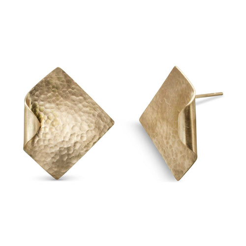 Matte Hammered Square 9ct Gold Stud Earrings Earrings Pruden and Smith   