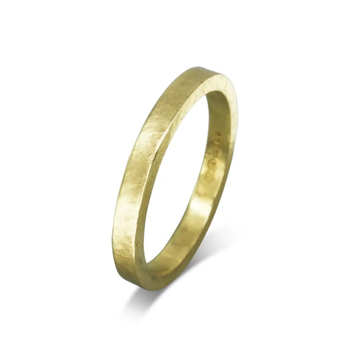 Hammered Square Yellow Gold Wedding Band (2mm) Ring Pruden and Smith   