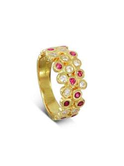 Water Bubbles Ruby and Diamond Yellow Gold Eternity Ring Ring Pruden and Smith   