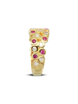 Water Bubbles Ruby and Diamond Yellow Gold Eternity Ring Ring Pruden and Smith   