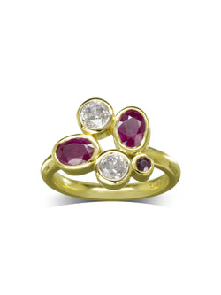 Ruby Diamond Gold Abstract Bubbles Cluster Ring Ring Pruden and Smith   