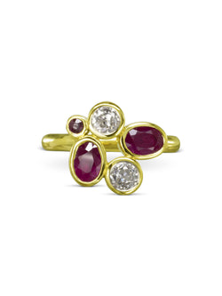 Ruby Diamond Gold Abstract Bubbles Cluster Ring Ring Pruden and Smith   