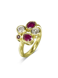 Ruby Diamond Gold Abstract Bubbles Cluster Ring Ring Pruden and Smith   