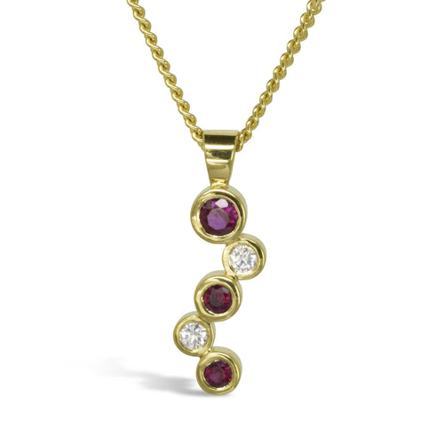 Water Bubbles Ruby and Diamond Pendant Pendant Pruden and Smith 9ct Yellow Gold  