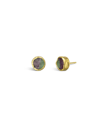 Ruby Zoisite Round Stud Earrings Earrings Pruden and Smith   