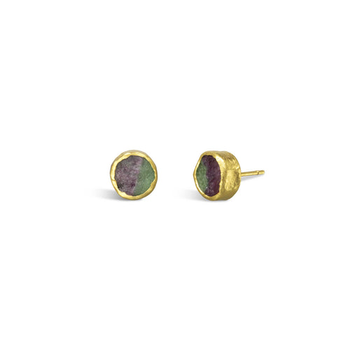 Ruby Zoisite Round Stud Earrings Earrings Pruden and Smith   