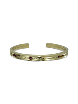 Hammered Ruby and Diamond Solid 9ct Gold Bangle Bangle Pruden and Smith   