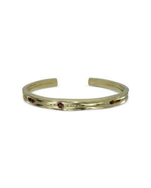 Hammered Ruby and Diamond Solid 9ct Gold Bangle Bangle Pruden and Smith   